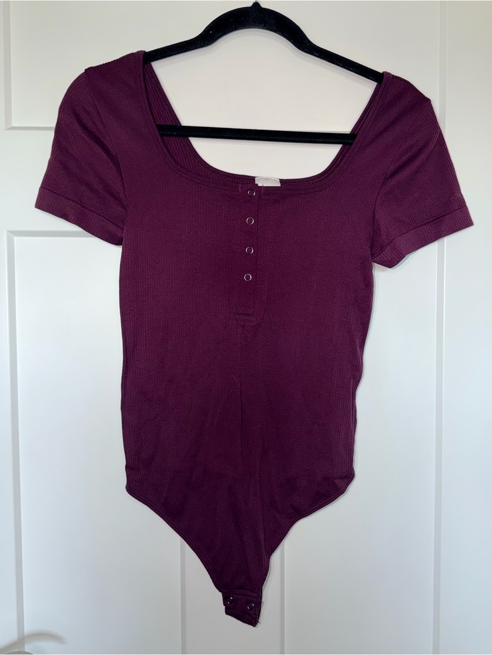 Dark Purple Ribbed Square Neck Bodysuit